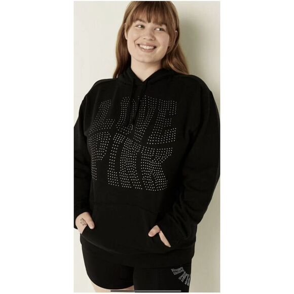 VS pink pullover hooded sweatshirt- hoodie xxl oversized plus black bling - Picture 8 of 9